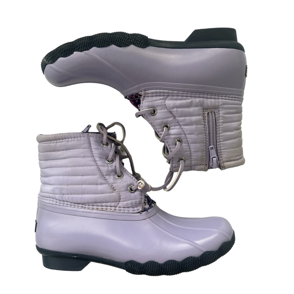 Sperry waterproof boots Girls Purple And Floral Duckboot, Size 2M youth